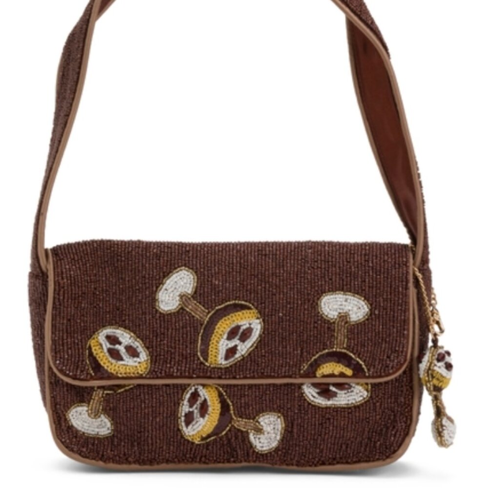 Espresso Martini Drink Made In India Hand Sewn Beaded Shoulder Bag w Charm NWT